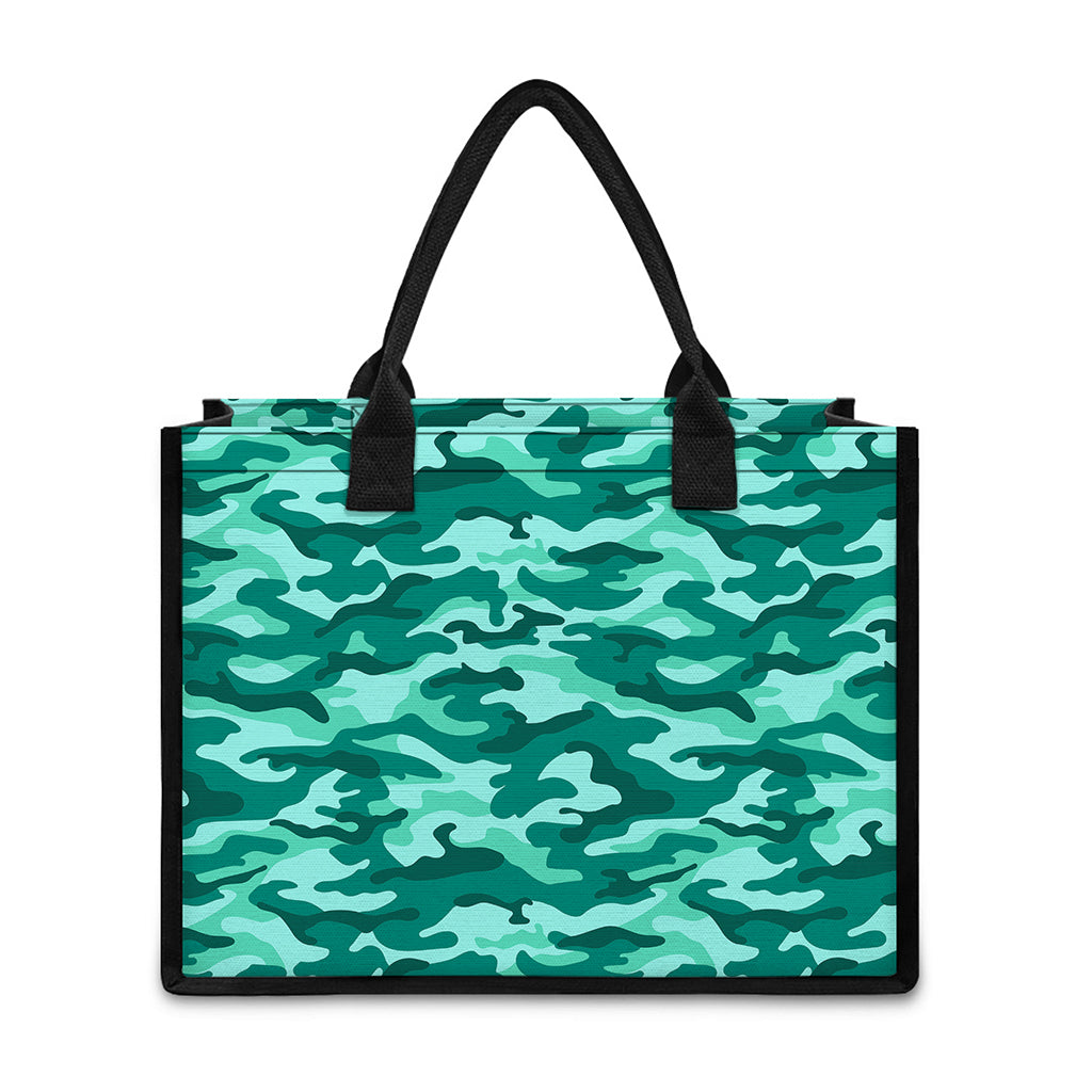 Teal Camouflage Print Canvas Tote Bag
