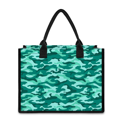 Teal Camouflage Print Canvas Tote Bag
