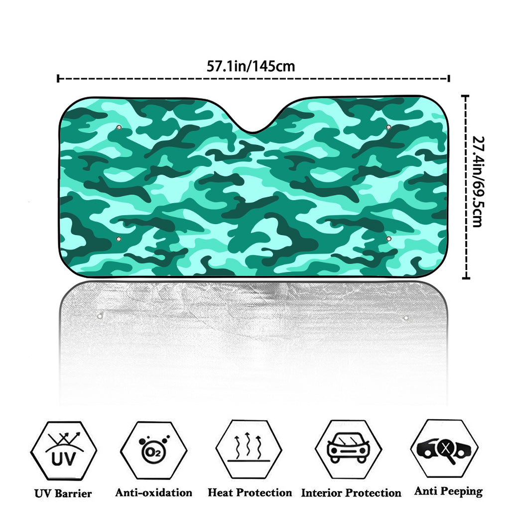 Teal Camouflage Print Car Windshield Sun Shade