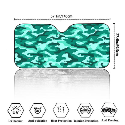 Teal Camouflage Print Car Windshield Sun Shade