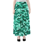 Teal Camouflage Print Chiffon Maxi Skirt