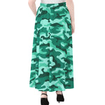 Teal Camouflage Print Chiffon Maxi Skirt