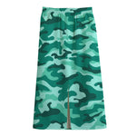 Teal Camouflage Print Cotton Front Slit Maxi Skirt