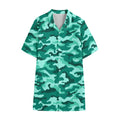 Teal Camouflage Print Cotton Hawaiian Shirt