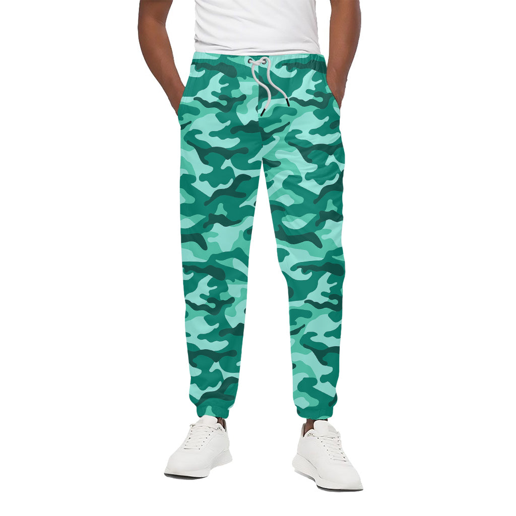 Teal Camouflage Print Cotton Pants