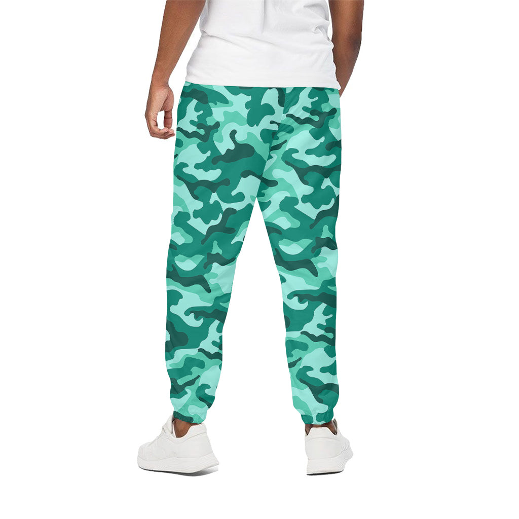 Teal Camouflage Print Cotton Pants