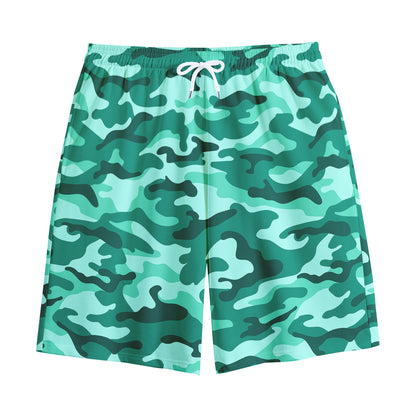 Teal Camouflage Print Cotton Shorts