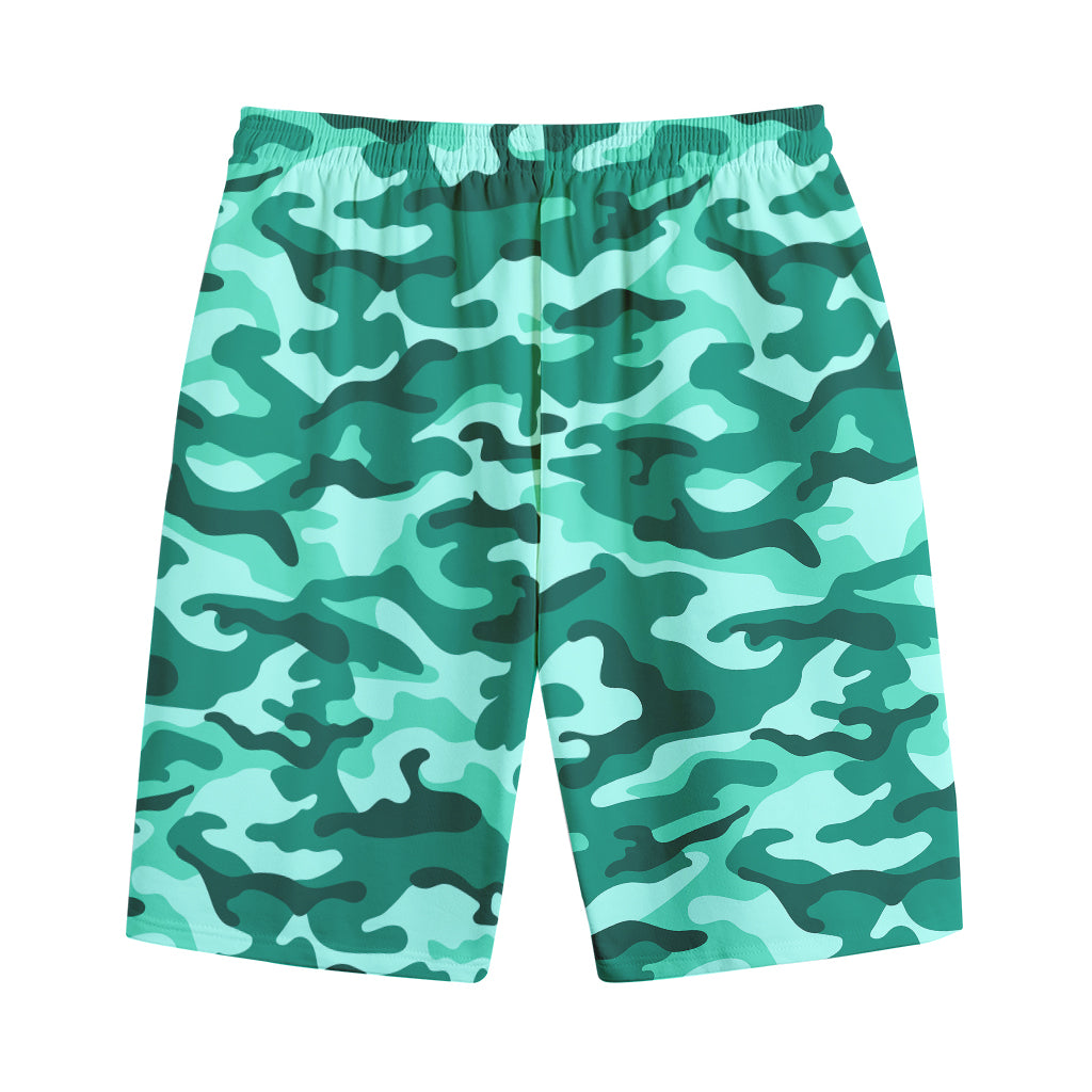 Teal Camouflage Print Cotton Shorts