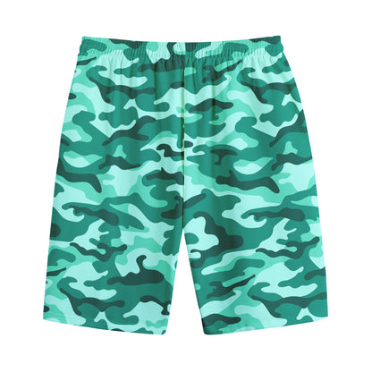 Teal Camouflage Print Cotton Shorts