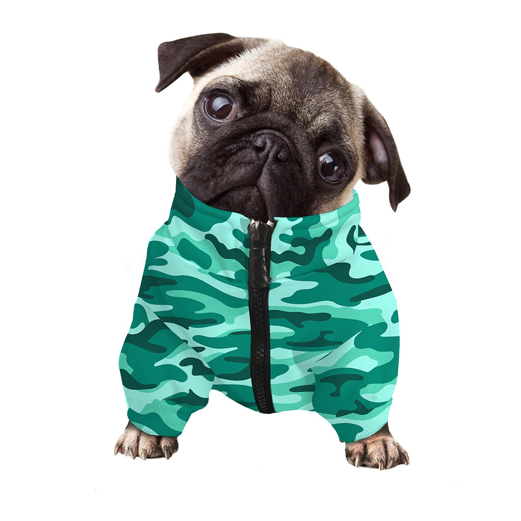 Teal Camouflage Print Dog Zip Up Jacket