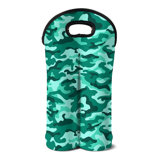 Teal Camouflage Print Double Neoprene Wine Tote