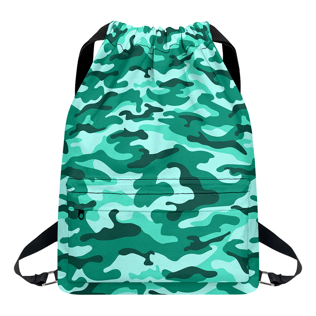 Teal Camouflage Print Drawstring Backpack
