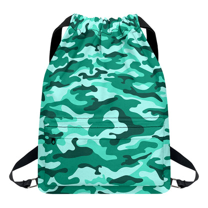 Teal Camouflage Print Drawstring Backpack