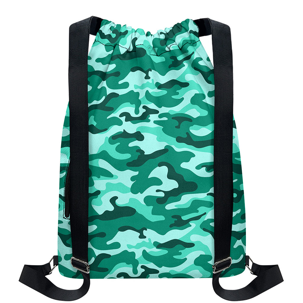 Teal Camouflage Print Drawstring Backpack