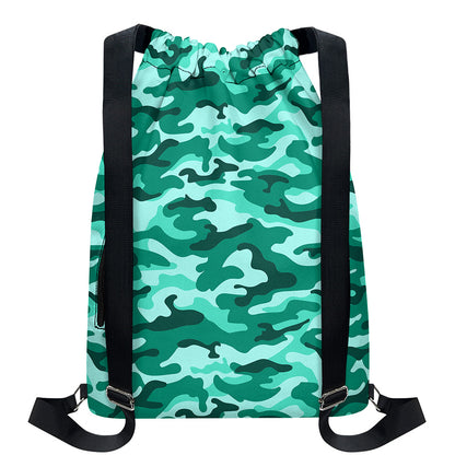 Teal Camouflage Print Drawstring Backpack