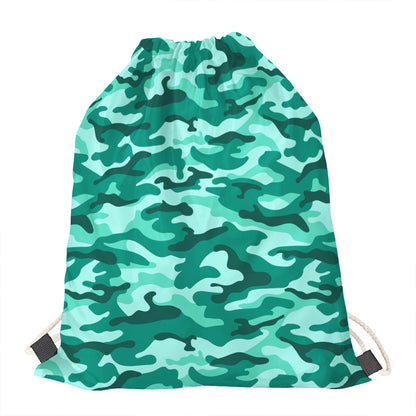 Teal Camouflage Print Drawstring Bag