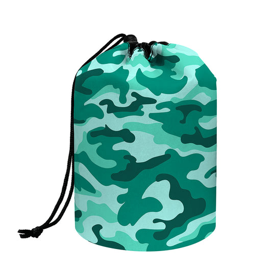 Teal Camouflage Print Drawstring Makeup Bag