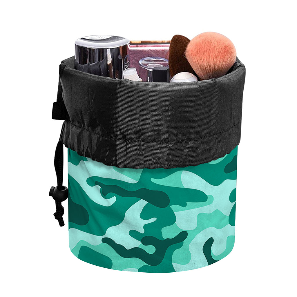 Teal Camouflage Print Drawstring Makeup Bag