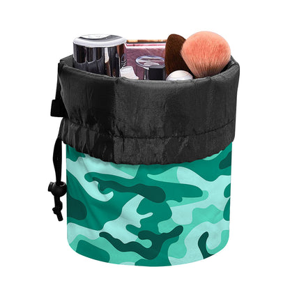 Teal Camouflage Print Drawstring Makeup Bag