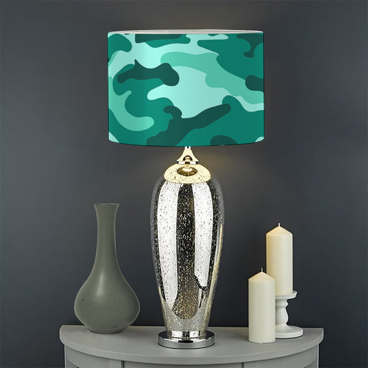 Teal Camouflage Print Drum Lamp Shade