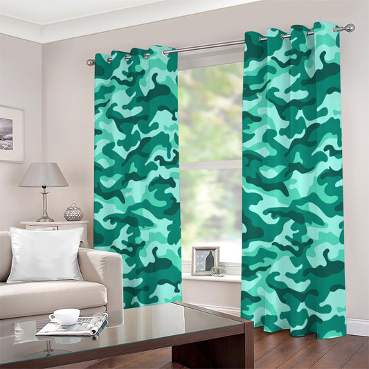 Teal Camouflage Print Extra Wide Grommet Curtains