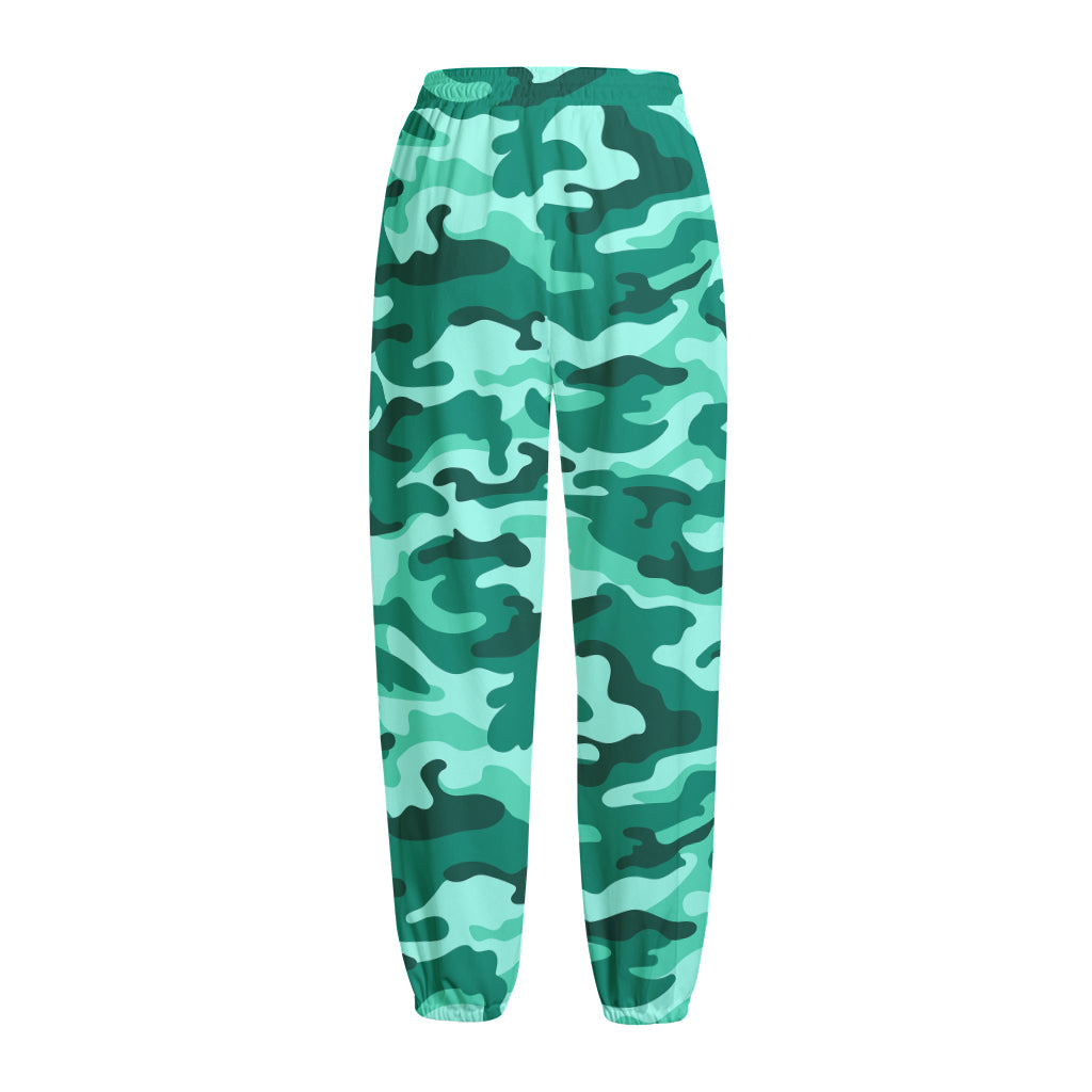 Teal Camouflage Print Fleece Lined Knit Pants