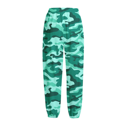 Teal Camouflage Print Fleece Lined Knit Pants
