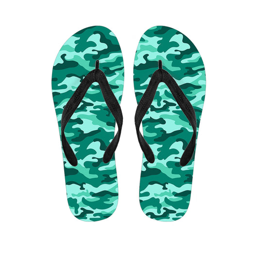 Teal Camouflage Print Flip Flops