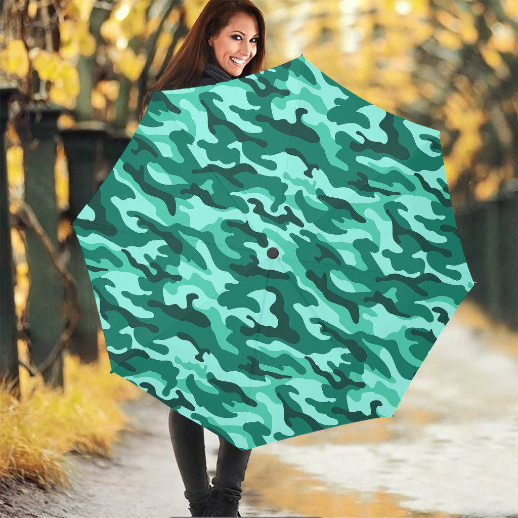 Teal Camouflage Print Foldable Umbrella