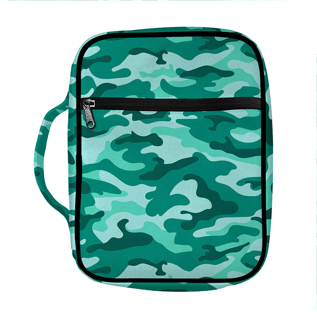 Teal Camouflage Print Front Pocket Bible Bag