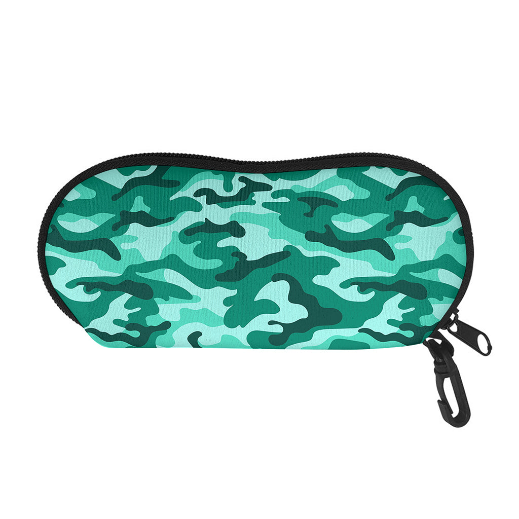 Teal Camouflage Print Glasses Case
