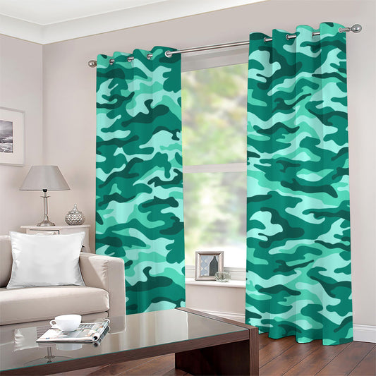 Teal Camouflage Print Grommet Curtains