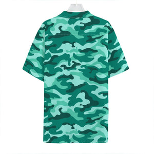 Teal Camouflage Print Hawaiian Shirt