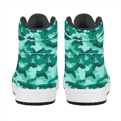 Teal Camouflage Print High Top Leather Sneakers