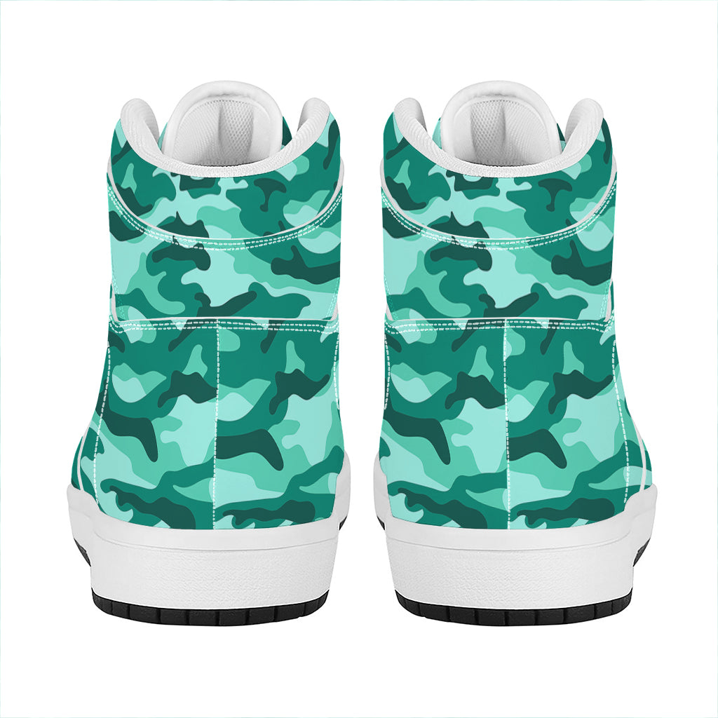 Teal Camouflage Print High Top Leather Sneakers