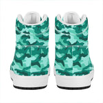 Teal Camouflage Print High Top Leather Sneakers