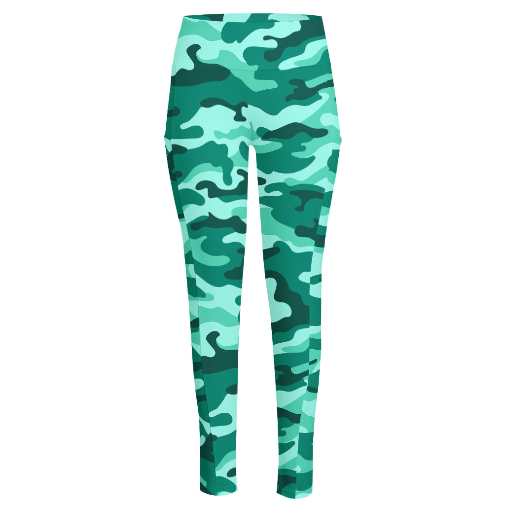 Teal Camouflage Print High-Waisted Pocket Leggings