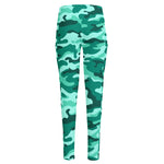 Teal Camouflage Print High-Waisted Pocket Leggings