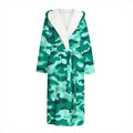 Teal Camouflage Print Hooded Bathrobe