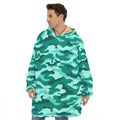 Teal Camouflage Print Hoodie Blanket