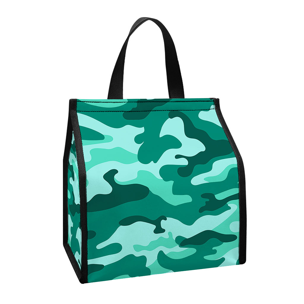 Teal Camouflage Print Insulated Lunch Tote