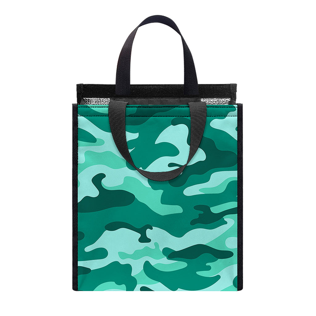 Teal Camouflage Print Insulated Lunch Tote