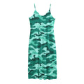 Teal Camouflage Print Jersey Midi Cami Dress