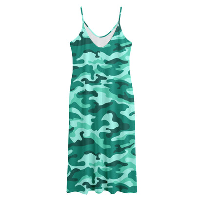 Teal Camouflage Print Jersey Midi Cami Dress