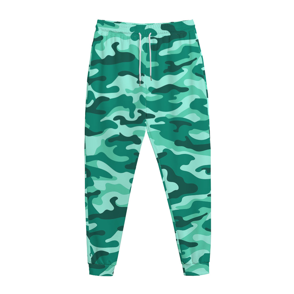 Teal Camouflage Print Jogger Pants