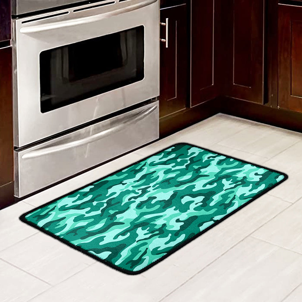 Teal Camouflage Print Kitchen Mat