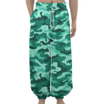 Teal Camouflage Print Lantern Pants