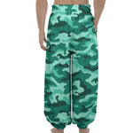 Teal Camouflage Print Lantern Pants