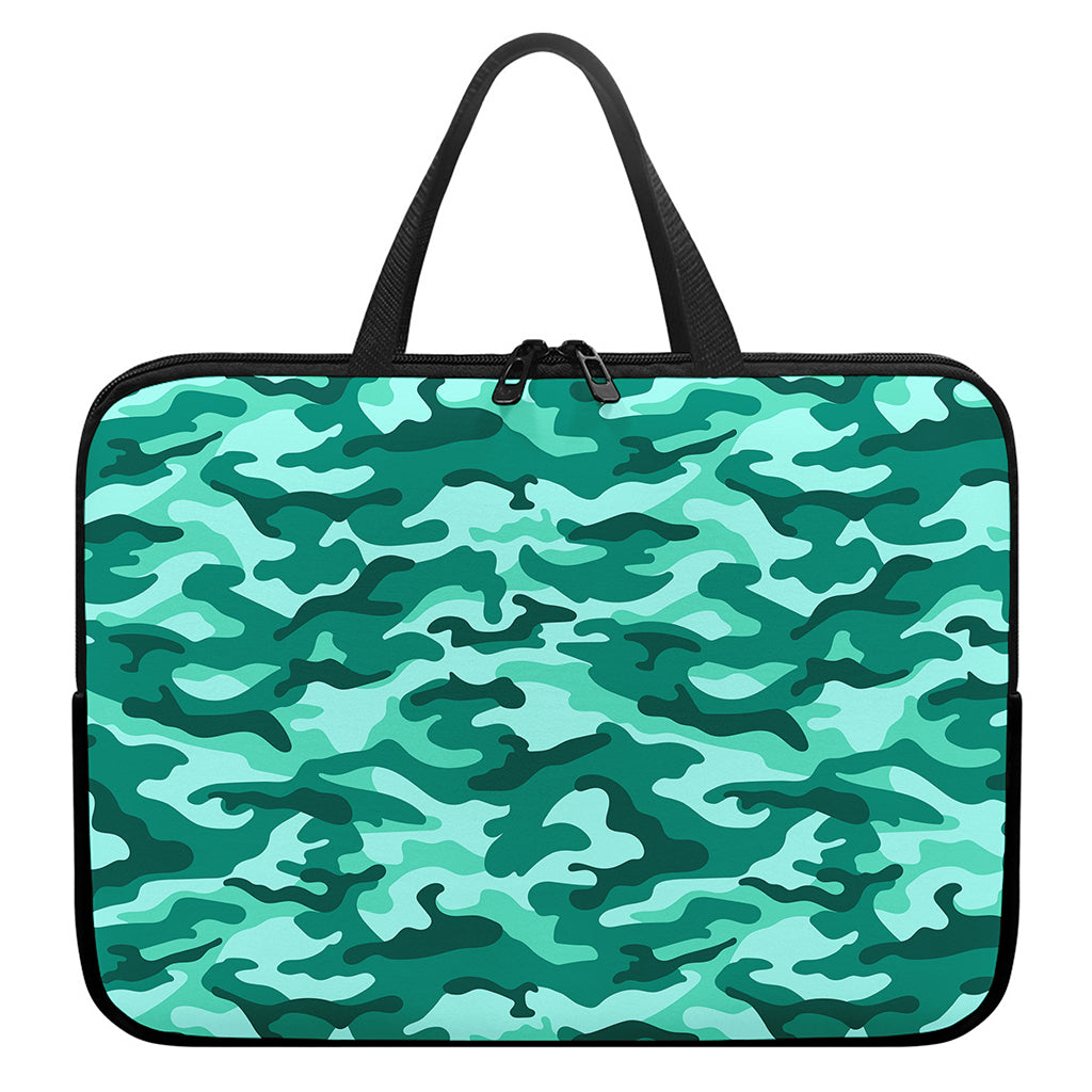 Teal Camouflage Print Laptop Sleeve With Handle