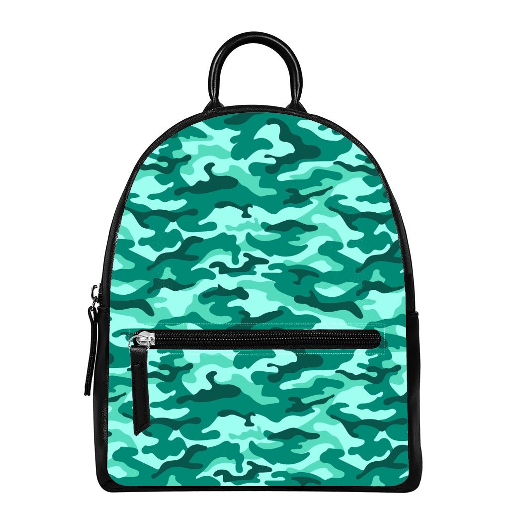 Teal Camouflage Print Leather Backpack